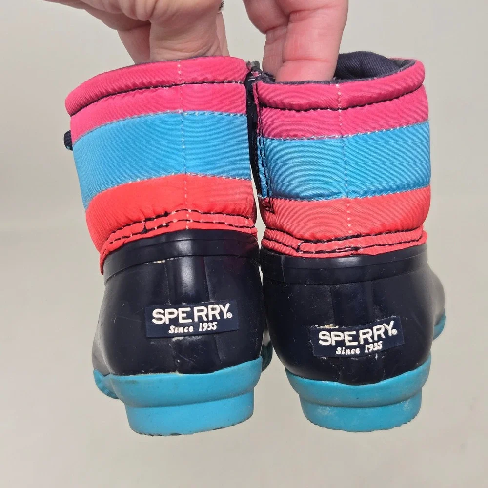 Sperry Toddler Saltwater Duck Boots Navy Pink Blue STL166417 Size 6M